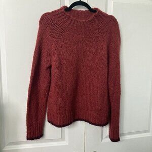 La Fee Atelier Sweater Womens M Red Knit Mohair Wool Blend Comfy Black trim